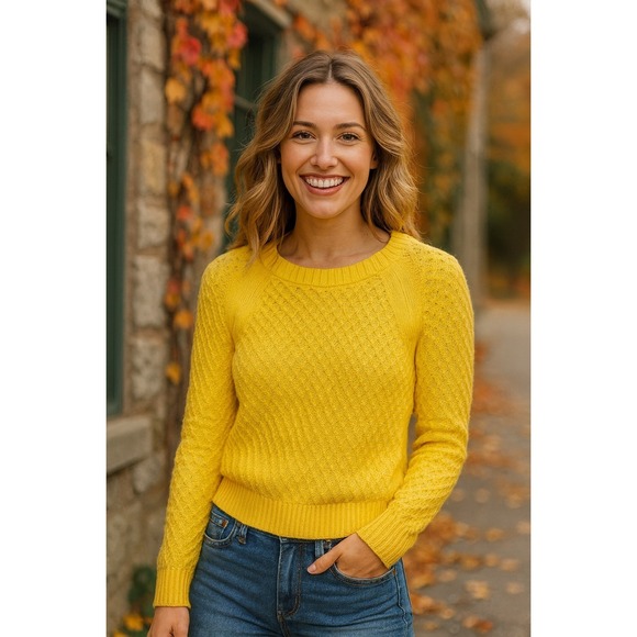 LOFT Sweaters - Loft Women's Textured Spring Sweater Yellow, Size XS, Crew Neck, Bright Cheery